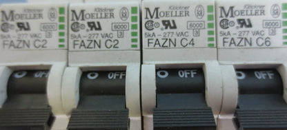 KLOCKNER-MOELLER CIRCUIT BREAKERS - FAZN C2 (2), FAZN C4, FAZN C6 - LOT of 4 pcs