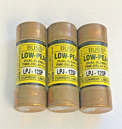 BUSS *LOT OF 3* LPJ-12SP  LOW-PEAK DUAL-ELEMENT TIME-DELAY FUSE 12A 600VAC