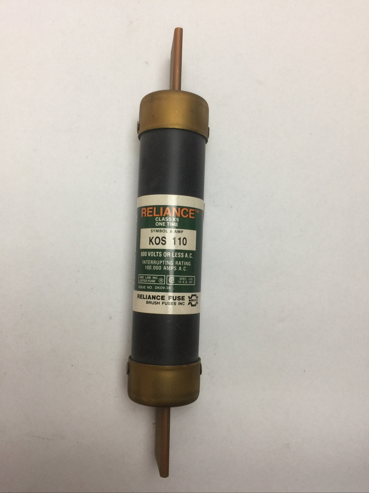 RELIANCE KOS110 CLASS K5 ONE TIME FUSE 110AMP 600VAC