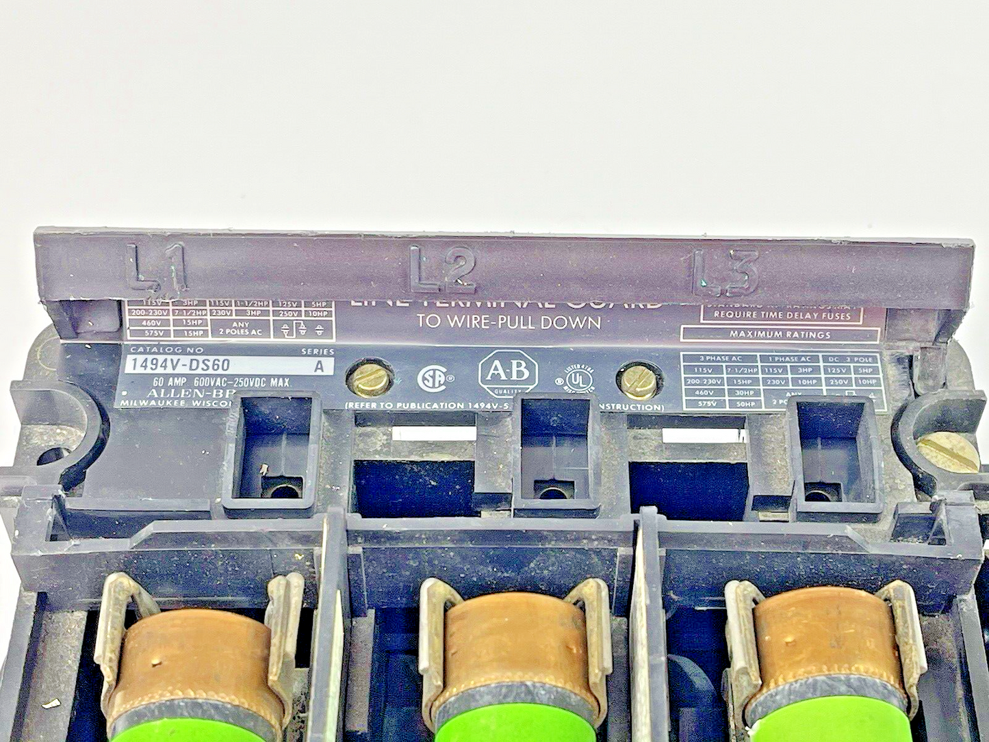 FUSETRON - FRS-R-45 (LOT OF 3) -600VAC 45A FUSES WITH ALLEN BRADLEY 1494V-DS60 A