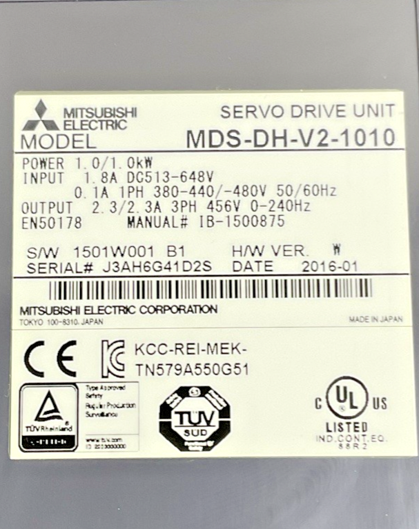 MITSUBISHI MDS-DH-V2-1010 SERVO DRIVE 1.0KW 1.8A 240HZ H/W VER.W 456V