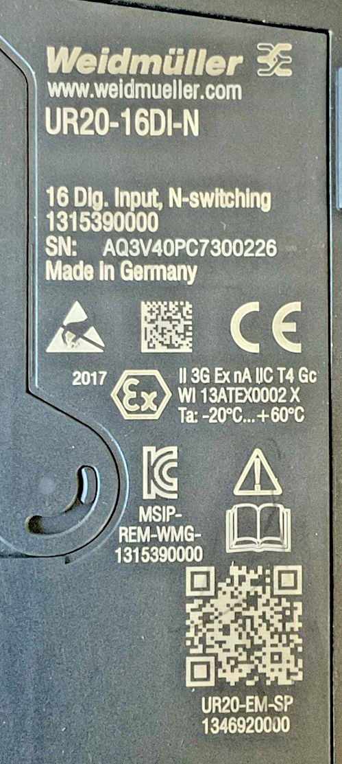 WEIDMULLER UR20-16DI-N DIGITAL INPUT MODULE 24V