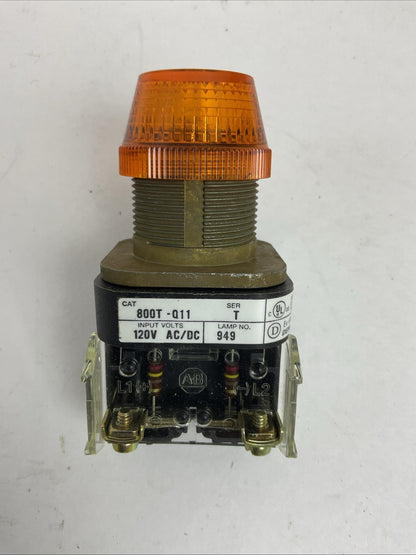 ALLEN BRADLEY 800T-Q11A SER T 120V PILOT LIGHT TYPE 4, 13 AMBER LENS