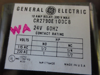 GENERAL ELECTRIC CR2790E100C8 GENERAL PURPOSE RELAY, 10A 24V 60Hz - NEW SURPLUS
