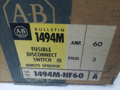 ALLEN BRADLEY 1494M-NF60 SER. A, FUSIBLE DISCONNECT SWITCH, 3P, 60A, 600V-250DC