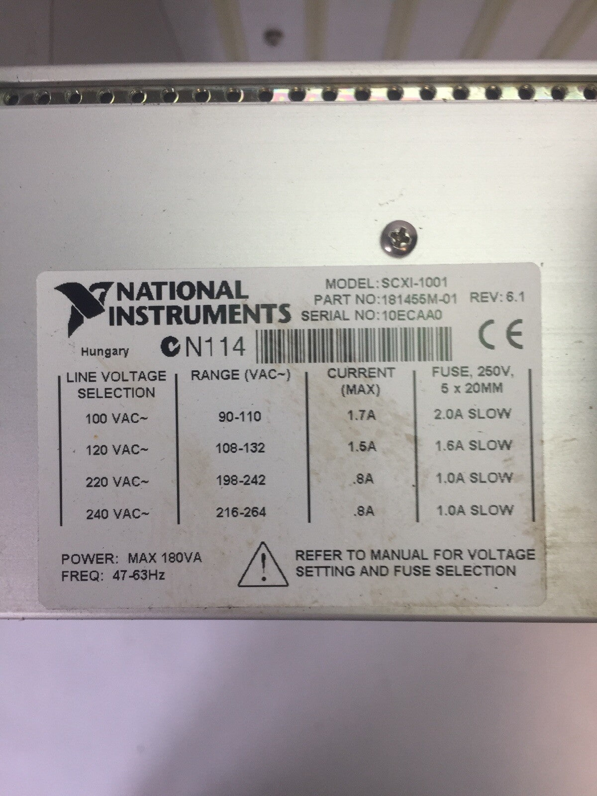 NATIONAL INSTRUMENTS SCXI-1001 12 SOLT CHASSIS 100/120/220/240VAC 1.7/1.5/0.8A