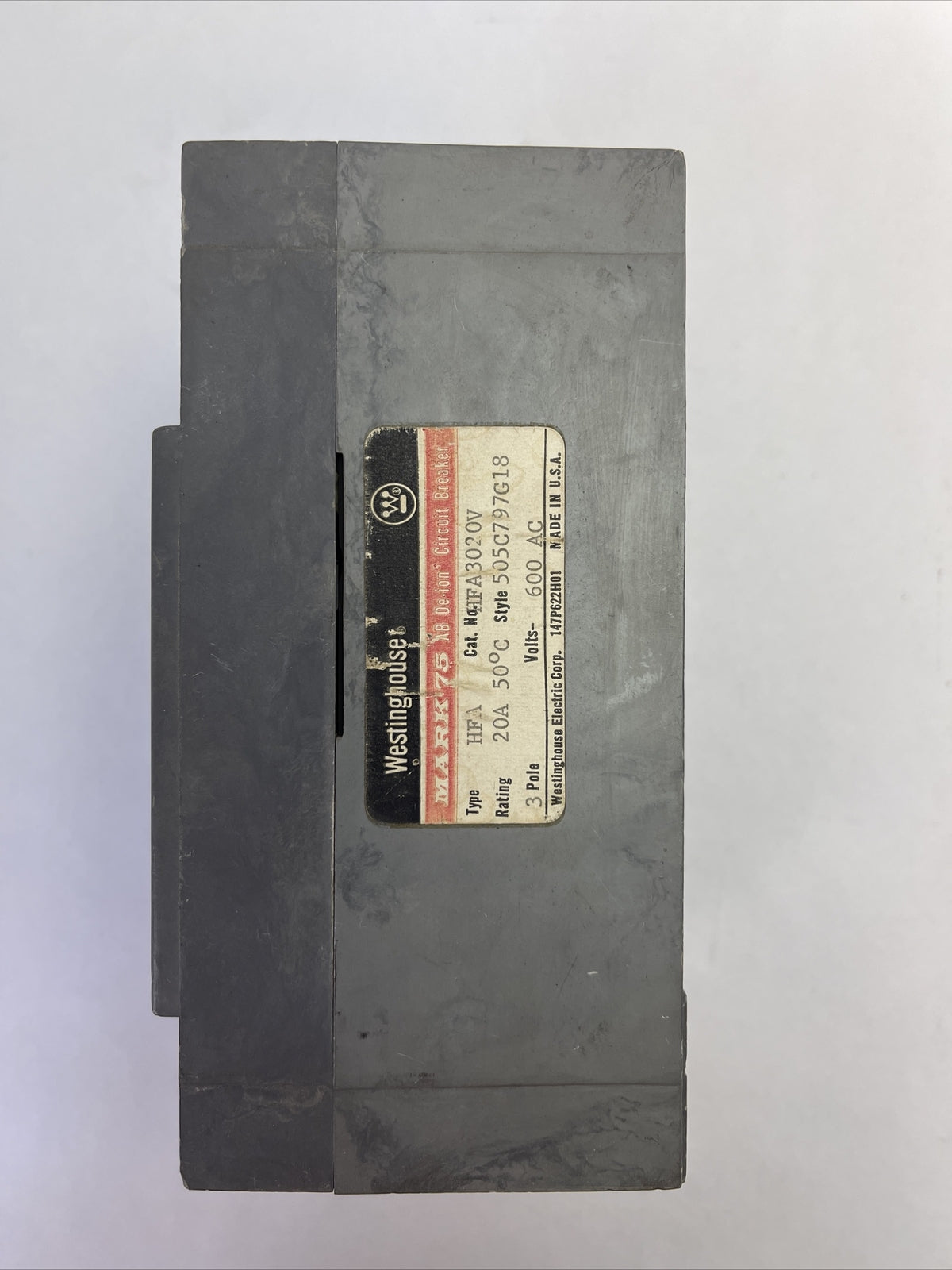 WESTINGHOUSE HFA3020V AB DE-ION CIRCUIT BREAKER 20AMP 600VAC 3POLE 505C797G18