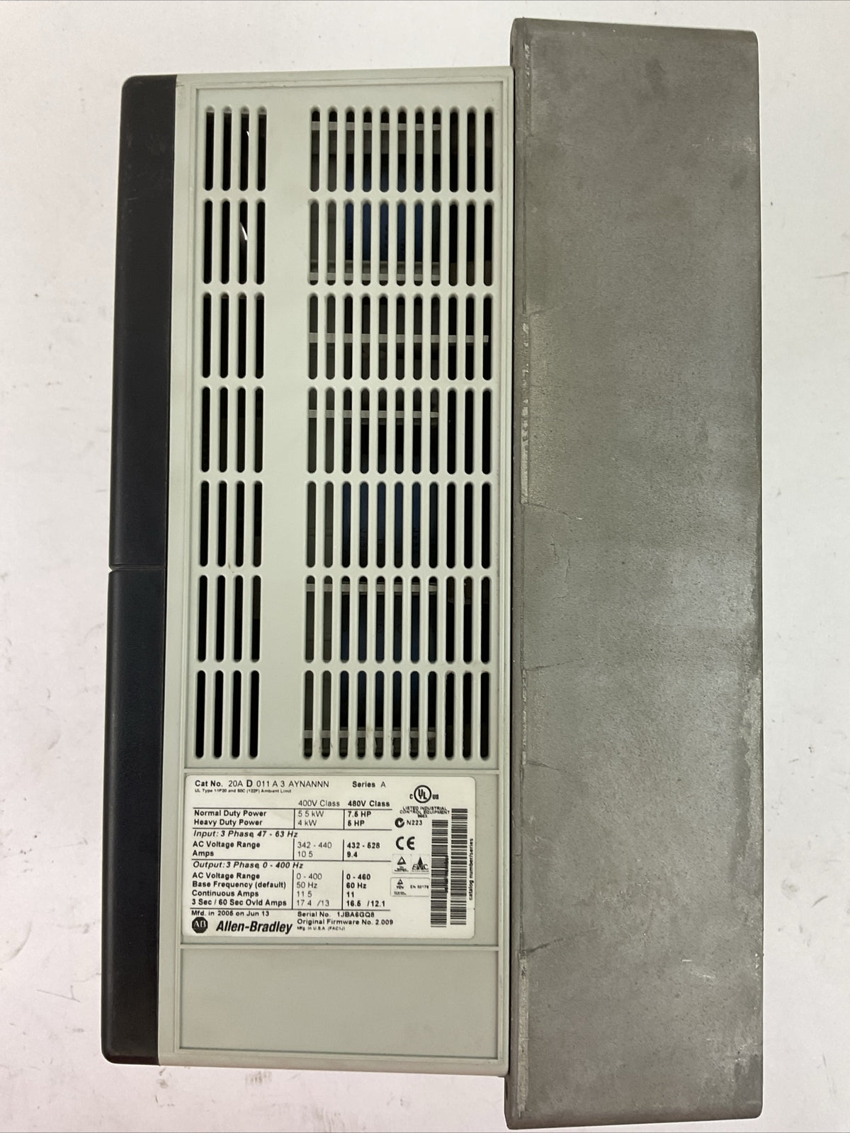 ALLEN BRADLEY 20AD011A3AYNANNN AC DRIVE SER A FIRMWARE 2.009 20-HIM-A3 FW V3.005