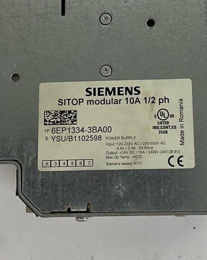 SIEMENS 6EP1334-3BA00 SITOP MODULE 10A 1/2PH POWER SUPPLY 24VDC