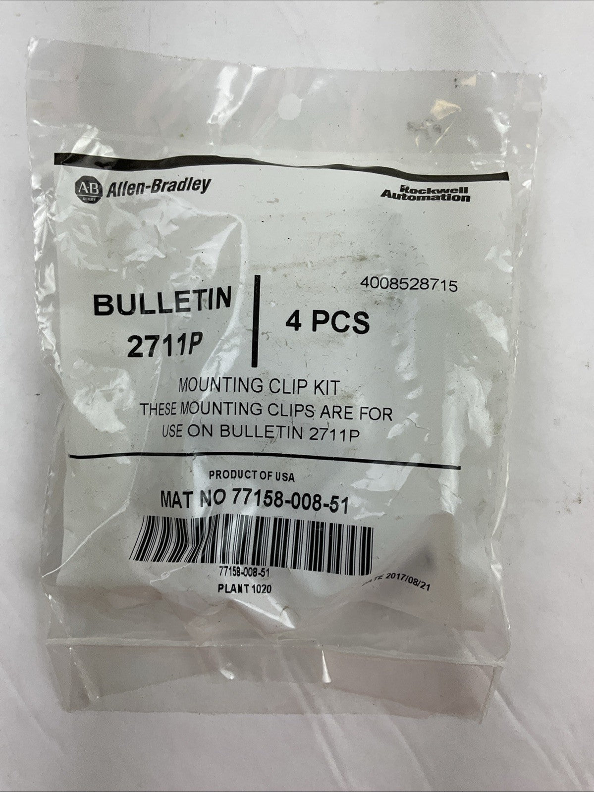 ALLEN BRADELY 277158-008-51 BULLETIN 2711P MOUNTING CLIP KIT (BAG OF 4)