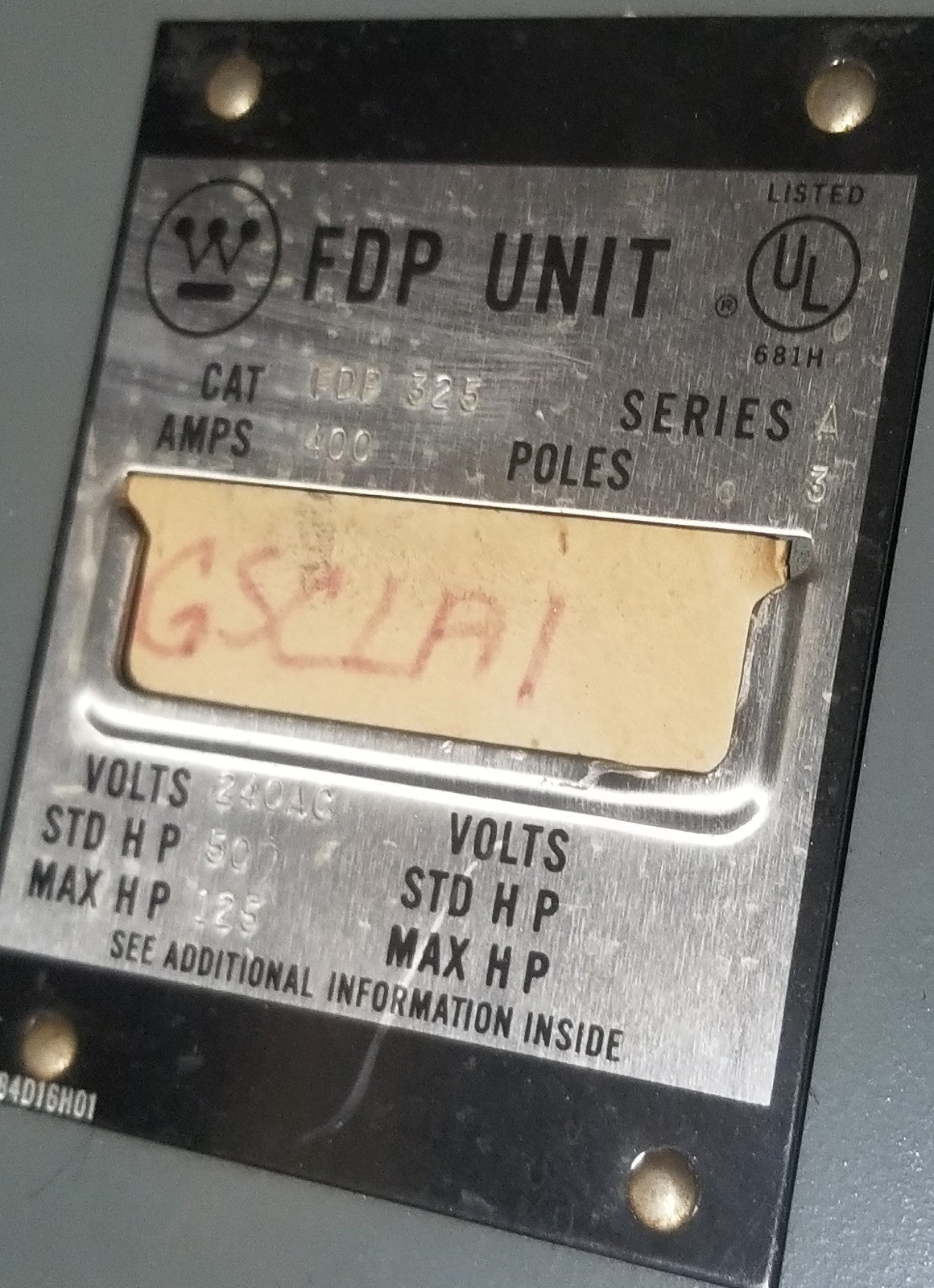 WESTINGHOUSE FDP325 400A 250VAC 3Ph 125HP