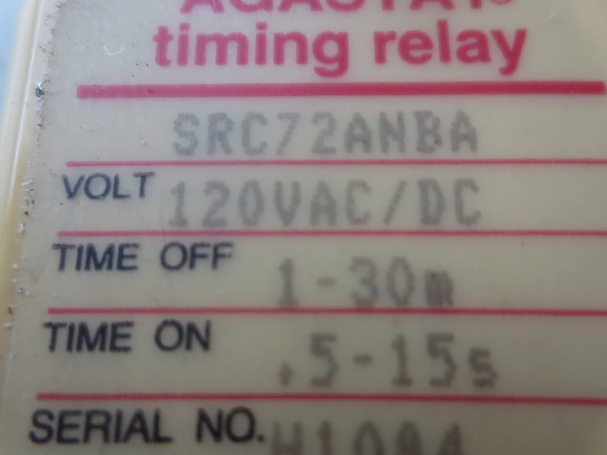 AGASTAT SRC72ANBA TIMING RELAY 120/60 - 1 to 30 Minutes/ .5 to 15 Seconds REPT
