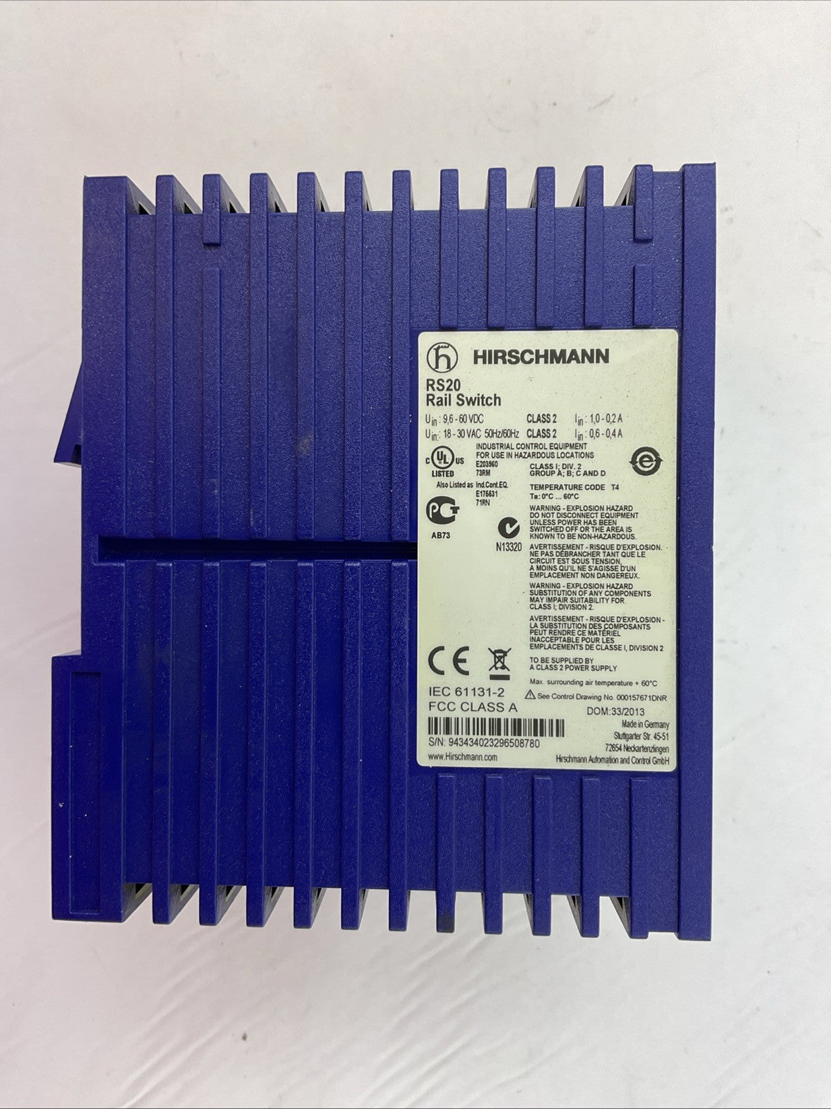HIRSCHMANN RS20-1600T1T1SDAEHH08.0.01 ETHERNET RAIL SWITCH