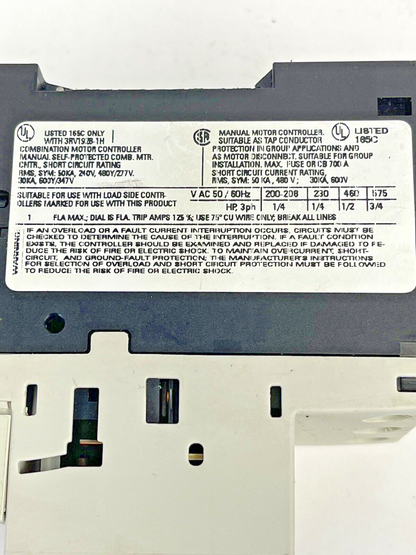 SIEMENS - 3RV1021-0JA10 & 3RV1901-1E - CIRCUIT BREAKER W/  SWITCH TRANSVERSE