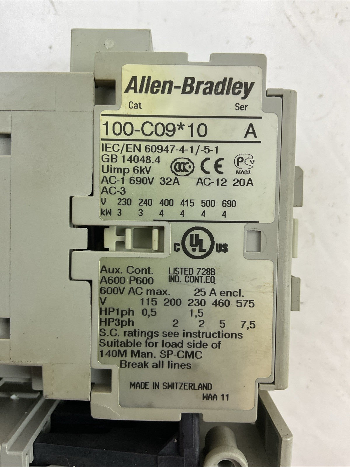 ALLEN BRADLEY STARTER (100-C09*10 CONTACTOR COIL 120V 193-ED1DB RELAY 3.2-16AMP)