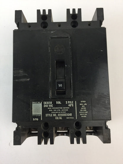 WESTINGHOUSE EB3050 CIRCUIT BREAKER 50AMP 240VAC 3 POLE