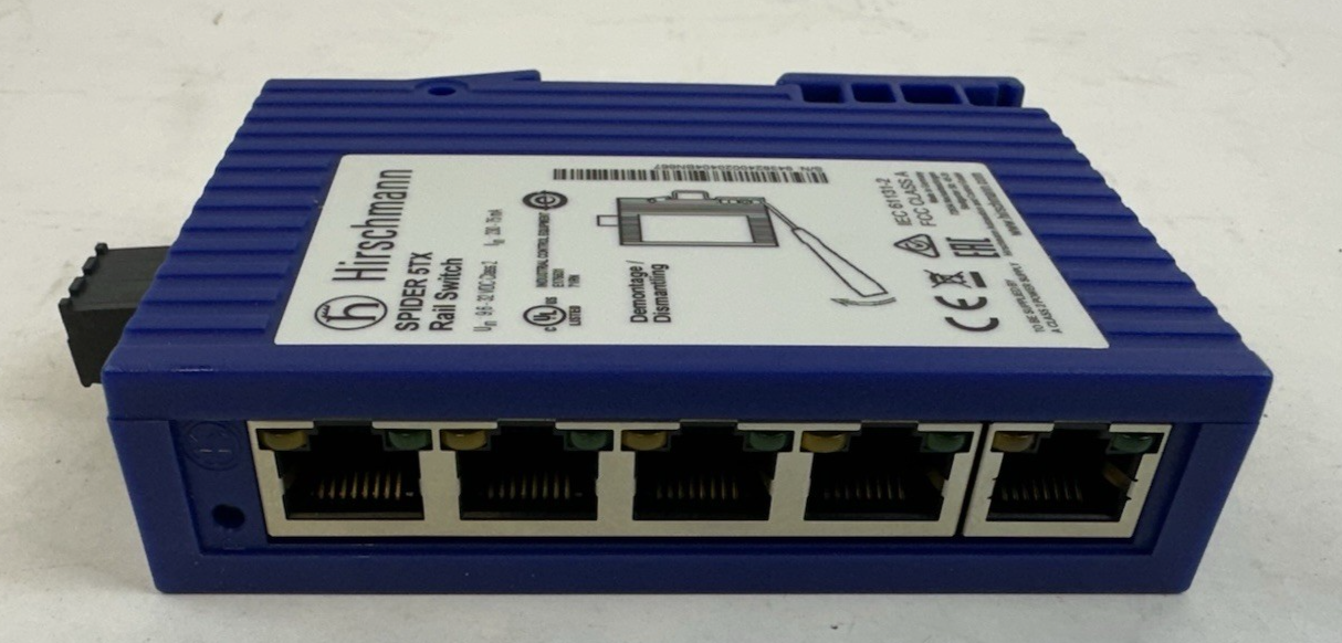 HIRSCHMANN SPIDER 5TX RAIL SWITCH 943824-002 INDUSTRIAL ETHERNET 5-PORT 24VDC
