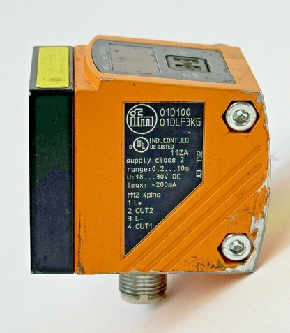 IFM - 01D100 - 01DLF3KG - LASER DISTANCE SENSOR - RANGE: 0.2-10 M, 30VDC, 4 PIN