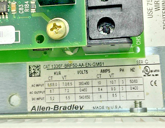 ALLEN BRADLEY 1336F-BRF50-AA-EN-GMS1 AC FREQ. DRIVE SER.C 460VAC 5HP 50/60HZ