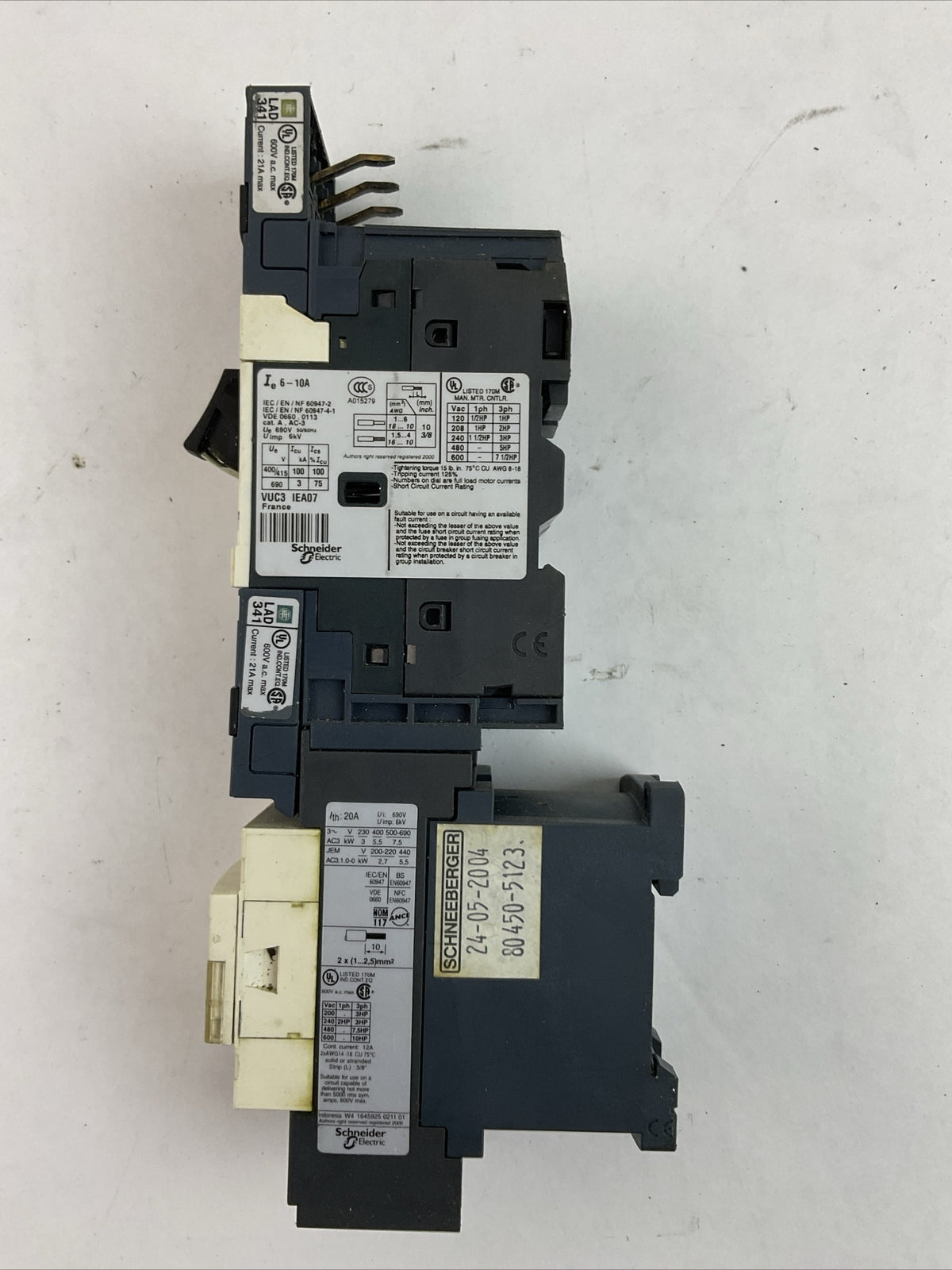 SCHNEIDER GV2ME143/6-10A CIRCUIT BREAKER LC1D123BL CONTACTOR COIL 24VDC LAD341