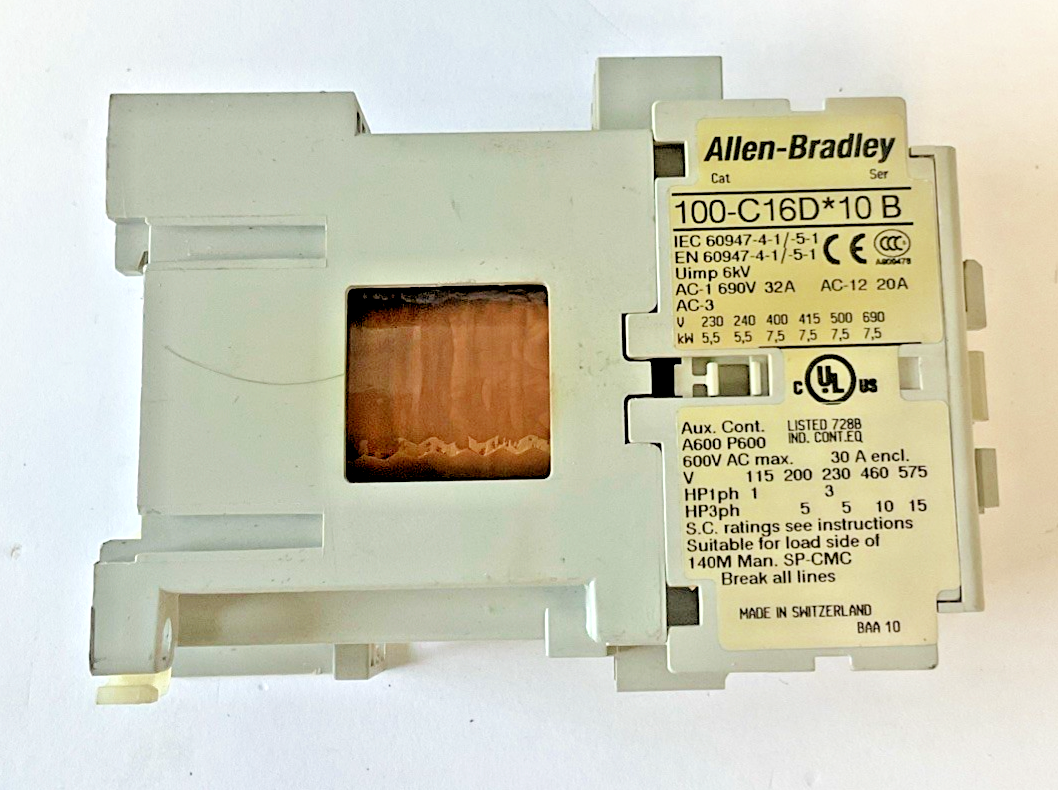 ALLEN BRADLEY 100-C16*D10 CONTACTOR SER.B 600VAC 30A