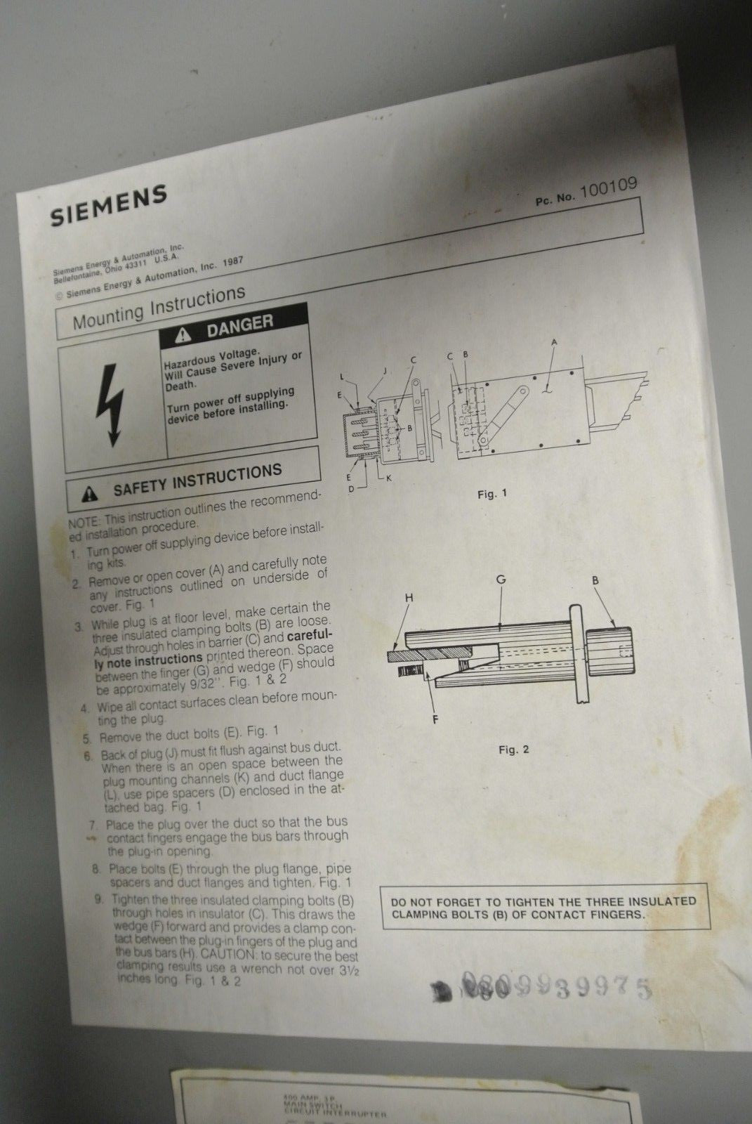 SIEMENS BDFW400 WELDER BUS PLUG w/ JXD63S400A BREAKER 600V, 400A, 3-PHASE, 3WIRE