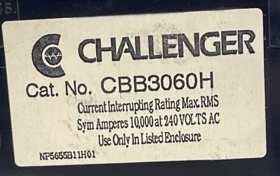 CHALLENGER CBB3060H CIRCUIT BREAKER 60AMP 3POLE 240VAC