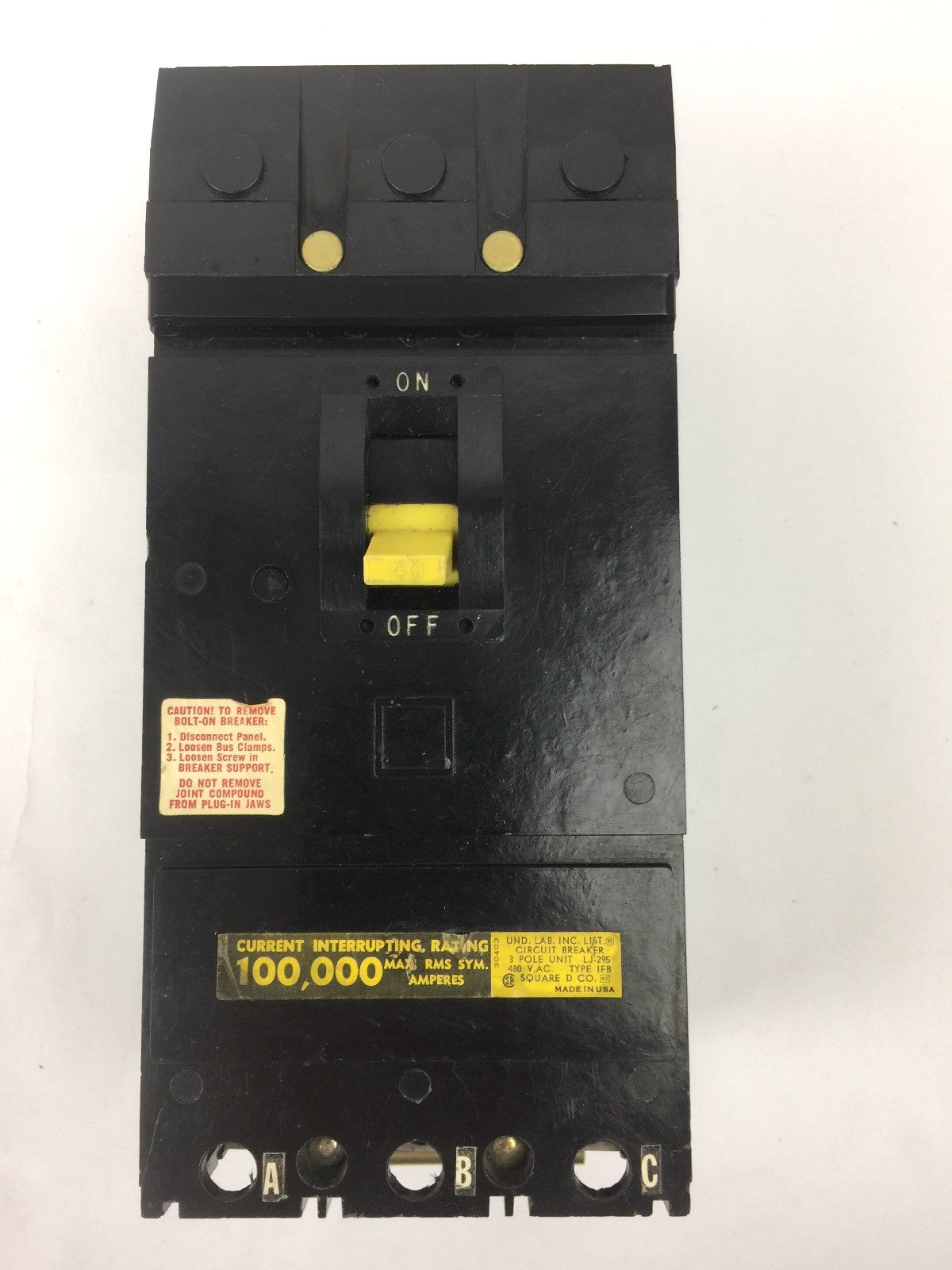 SQUARE D IFB34040S CIRCUIT BREAKER 480 VAC 40 AMP 3 POLE TYPE IFB SPECIAL MADE