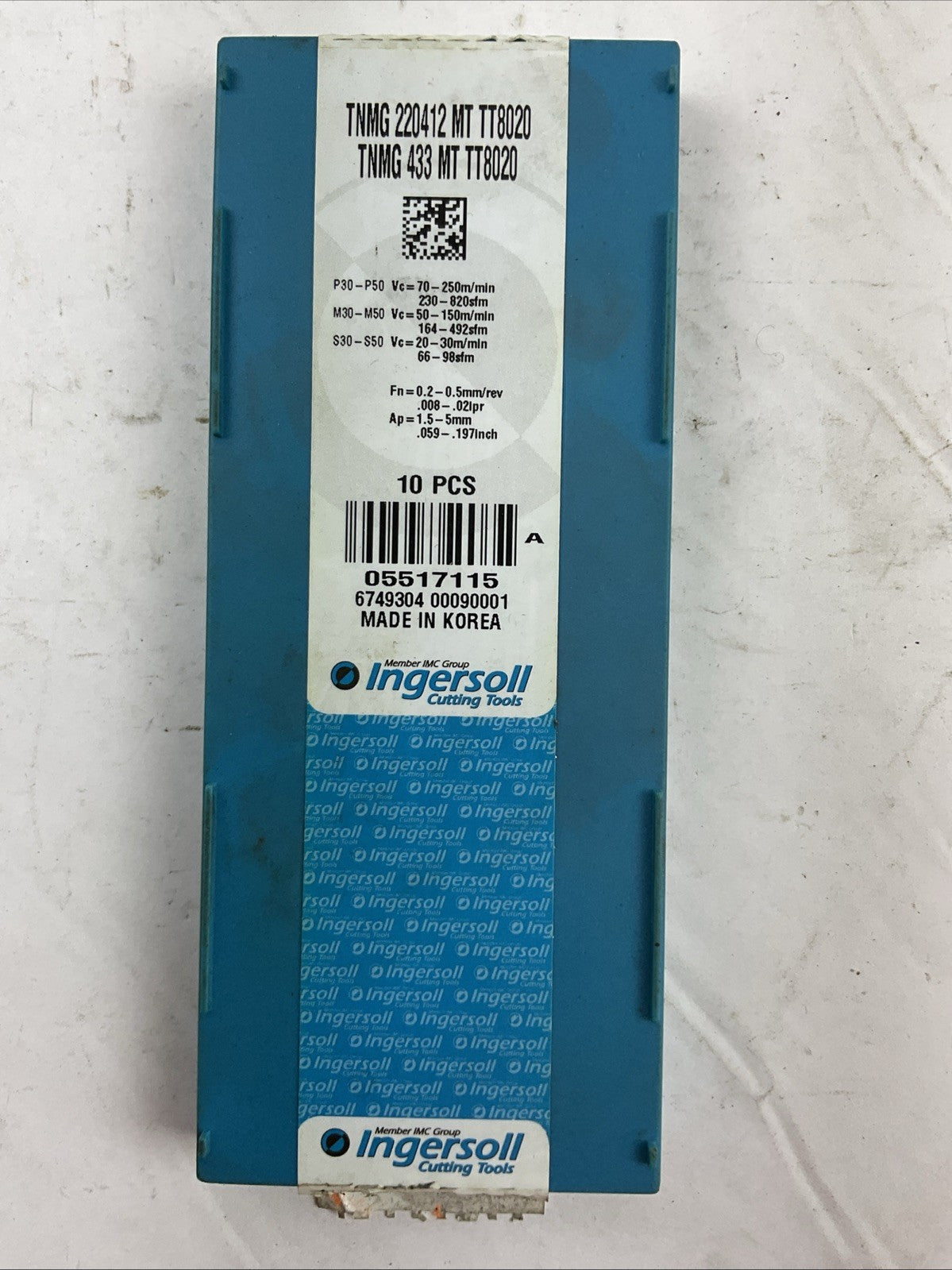 INGERSOLL TNMG 220412 MT TT8020 TNMG 433 MT TT8020 CARBIDE INSERT (BOX OF 10)