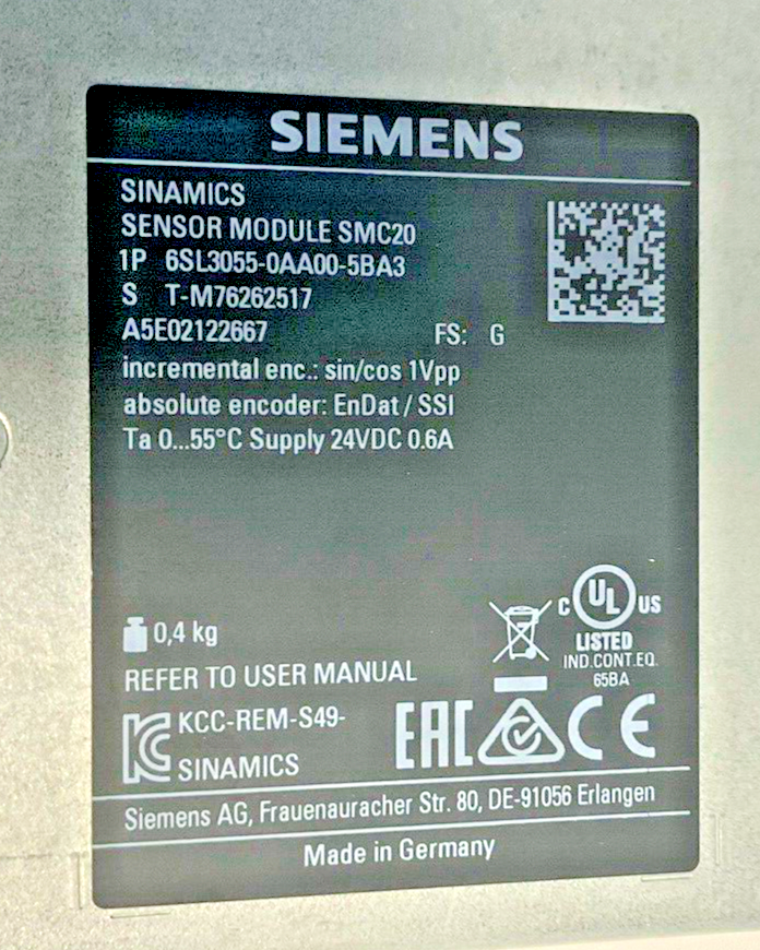 SIEMENS 6SL3055-0AA00-5BA3 SENSOR MODULE