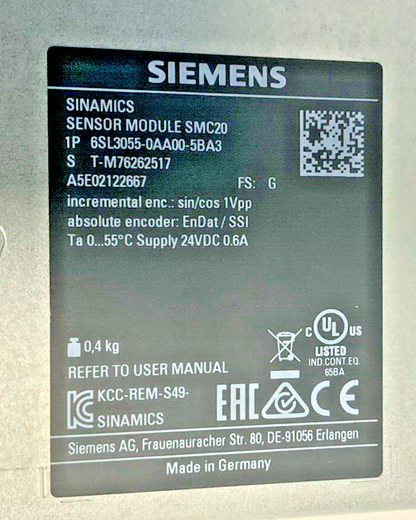 SIEMENS 6SL3055-0AA00-5BA3 SENSOR MODULE