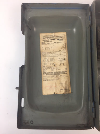 SQUARE D H361 SAFETY SWITCH 30 AMP 600VAC FUSIBLE 20 HP 3 PH