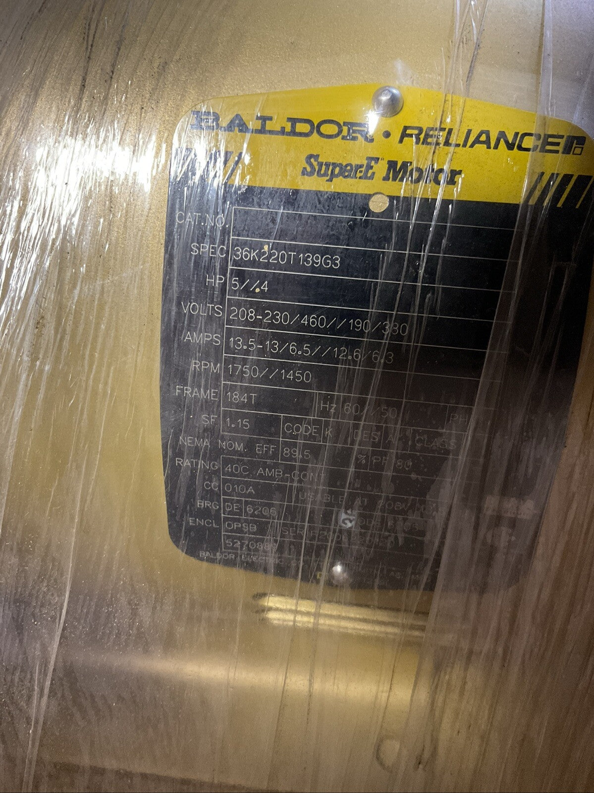 BALDOR 36K220T139G3 MOTOR 5 4HP 1750 1450RPM 20/-230/146 190/380V 13.5-13/6.5