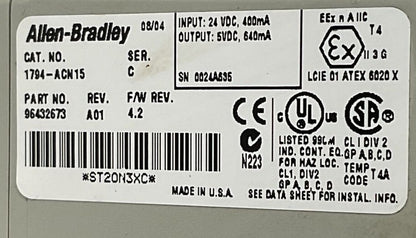 ALLEN BRADLEY 1794-ACN15 SER C REV A01 F/W REV 4.2 FLEX I/O CONTROL NET ADAPTER