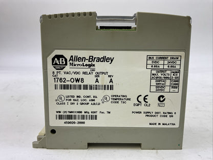 ALLEN BRADLEY 1762-OW8 SER A REV A 8PT VAC/VDC RELAY OUTPUT MICRO LOGIX 1200