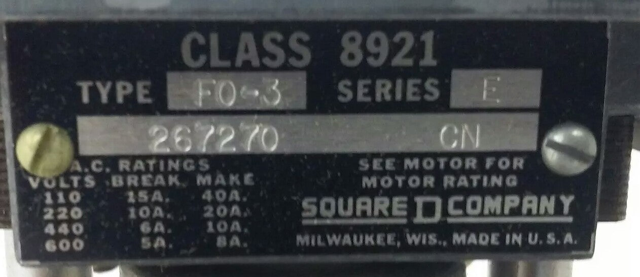 SQ. D CLASS 8921 TYPE FO-3, MOTOR DRIVEN TIMER UNIT 8921-FO3, 208-220/240V, 60HZ