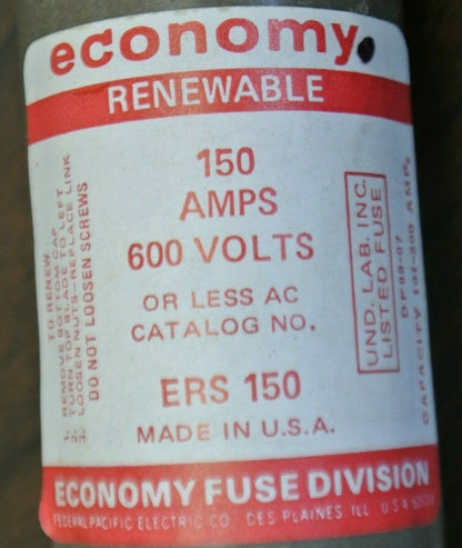 ECONOMY / FPE ERS150 / RENEWABLE FUSE / 150A / 600V / NEW SURPLUS