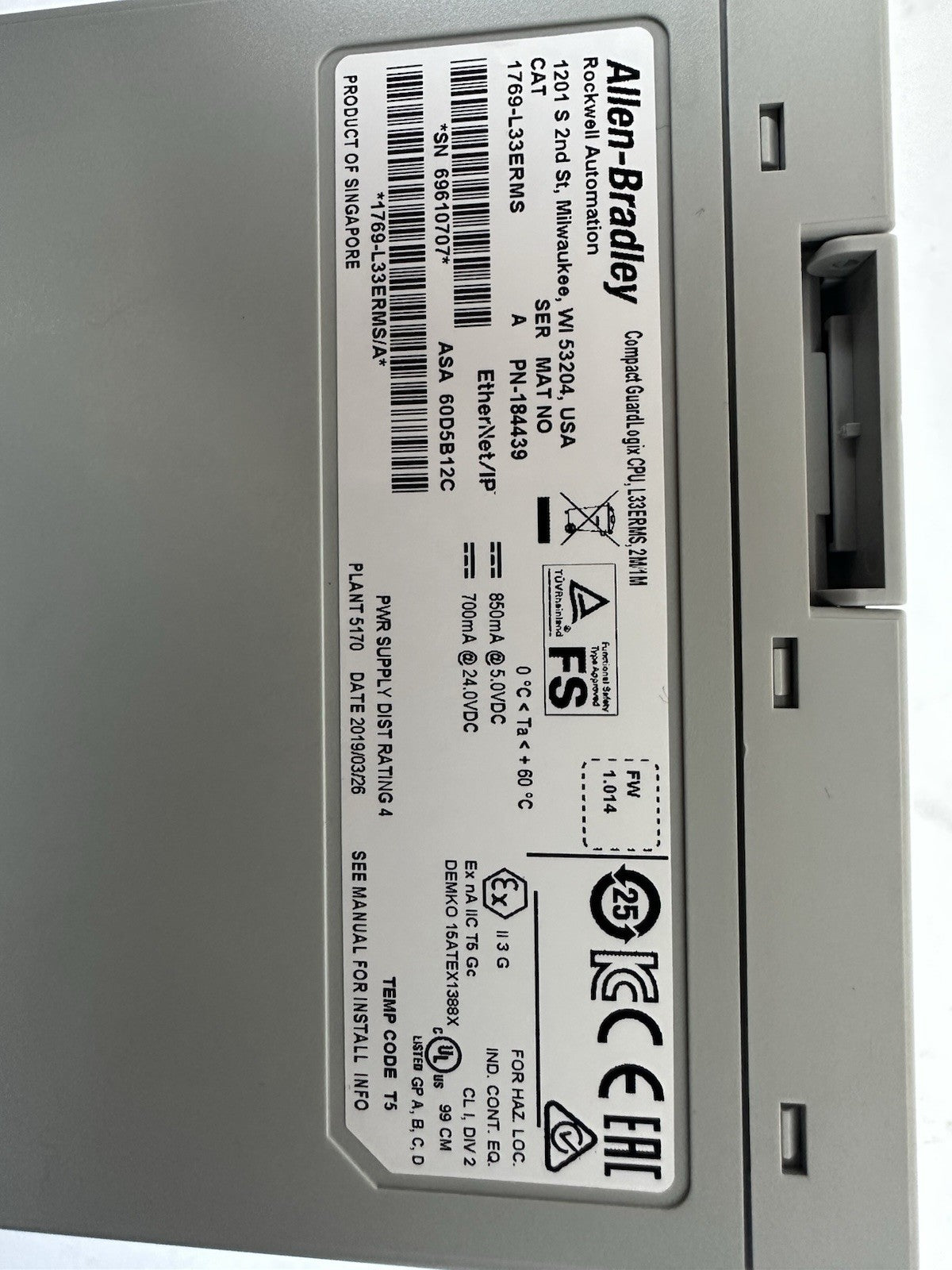 Allen-Bradley 1769-L33ERMS /Series A Compact GuardLogix, FW 1.014