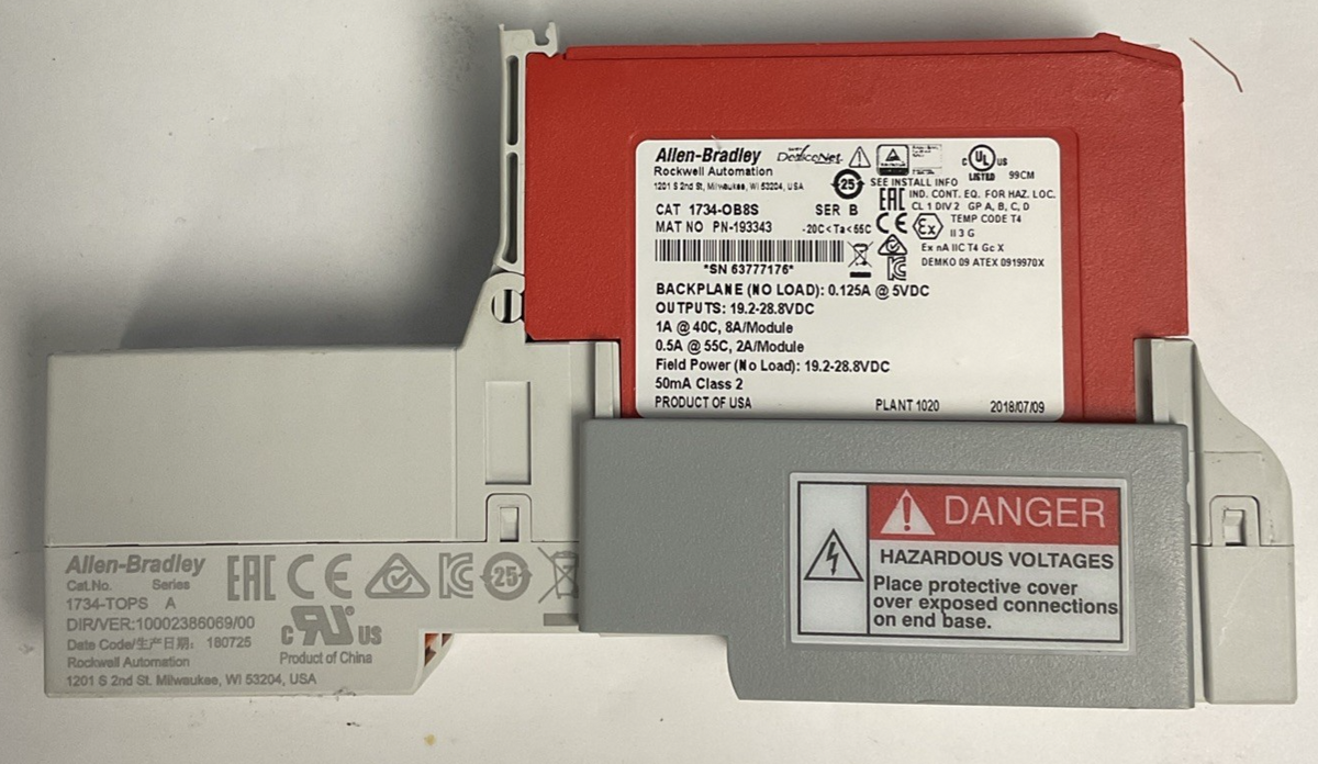 ALLEN BRADLEY 1734-OB8S OUTPUT MODULE SER.B 24VDC W/1734-TOPS SER.A