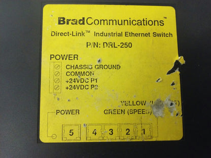 BRAD COMMUNICATIONS ETHERNET SWITCH - P/N DRL250, DRL-250, 24VDC, 2.16 WATTS