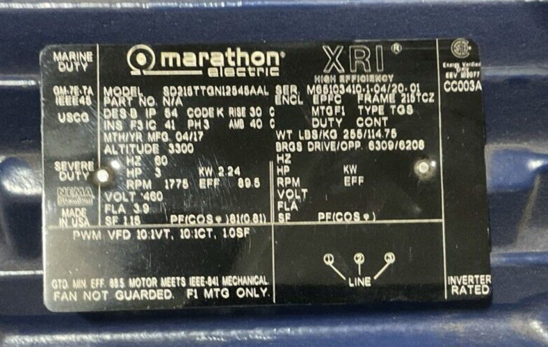 MARATHON ELECTRIC SD215TTGN12545AAL MOTOR 3HP 3PH 1775RPM 460V