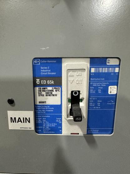Cutler Hammer PRL1A 150A 3PH Panelboard 120/208V 30 Space Main w/ Clipper System