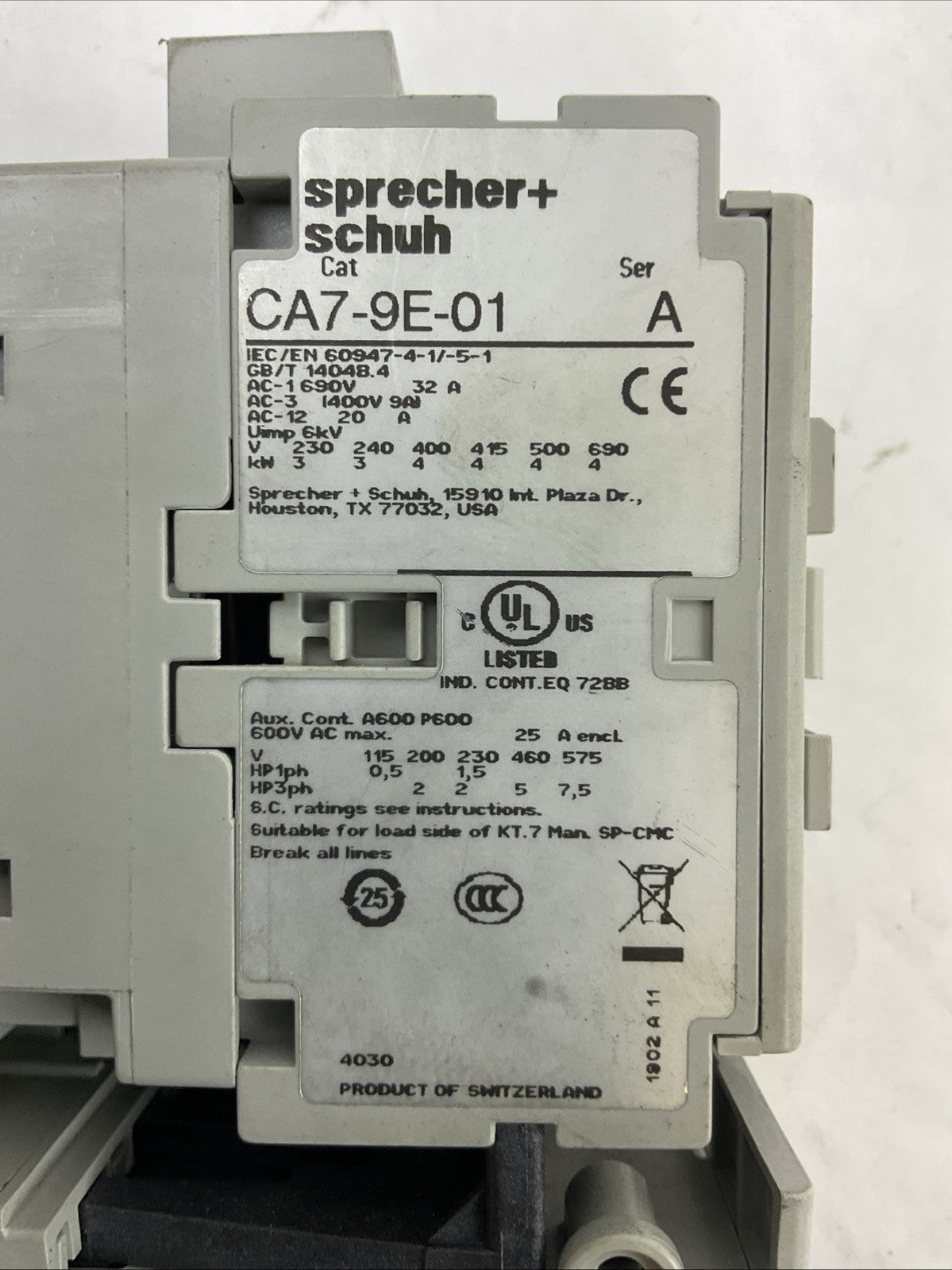 SPRECHER+SCHUH STARTER CA7-9D-01 CONTACTOR 24VDDC COIL CEP7S-EEPB 1.0-5.0AMP