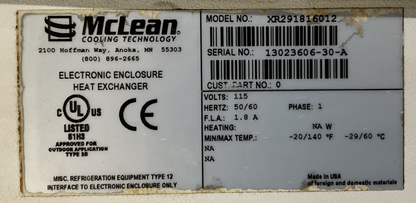 McLEAN XR291816012 HEAT EXCHANGER 115V 50/60HZ 1PH -20/140°F -29/60°C