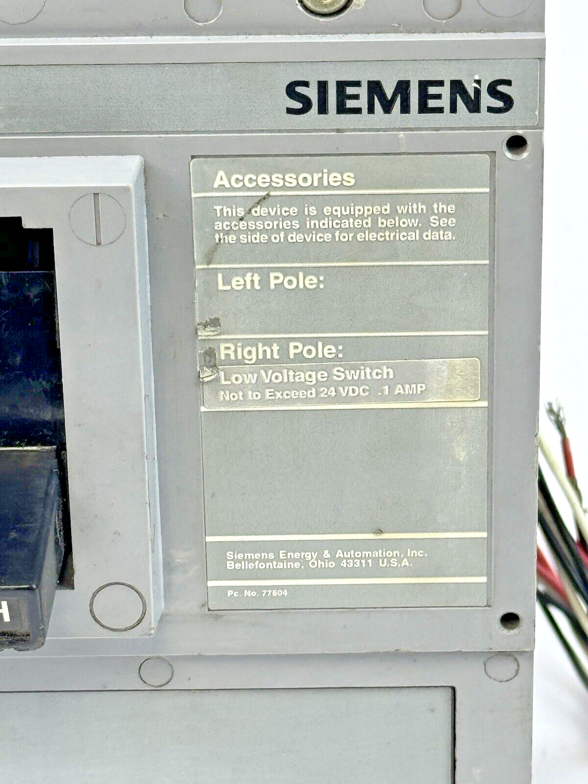 SIEMENS - JXD62S400A - SWITCH W/ A01JLDLV LOW VOLT AUX SWITCH 2 POLE/400A/600VAC