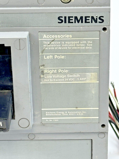SIEMENS - JXD62S400A - SWITCH W/ A01JLDLV LOW VOLT AUX SWITCH 2 POLE/400A/600VAC