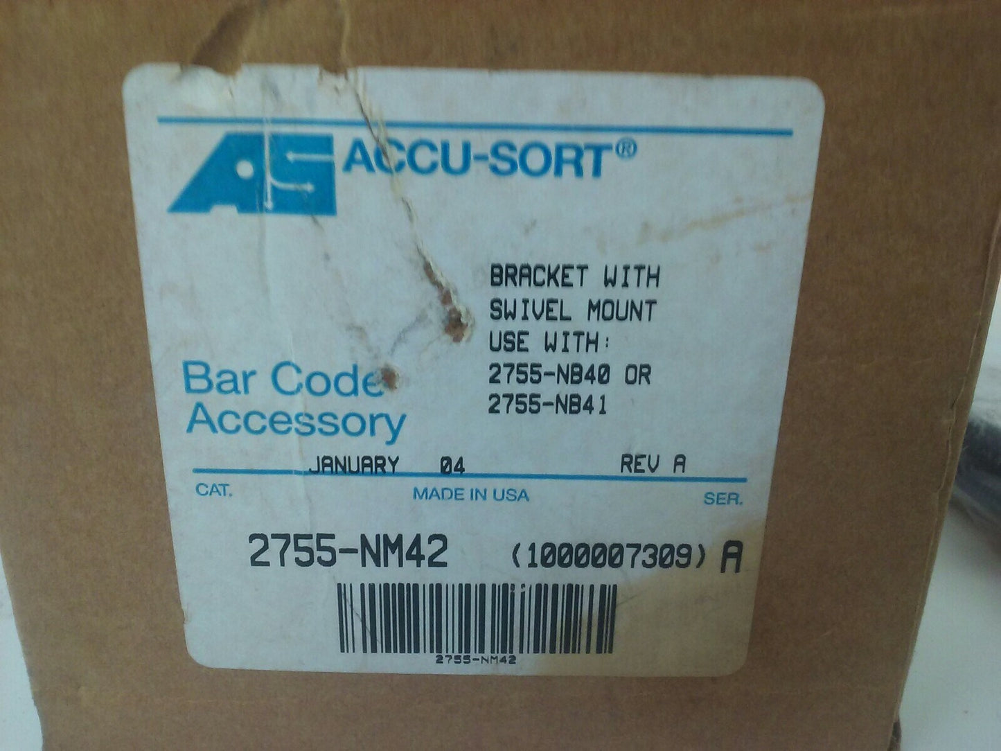 ACCU-SORT 2755-NM42 SER.A BRACKET W/ SWIVEL MOUNT USE W/ 2755-NB40 OR 2755-NB41