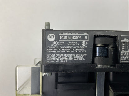 ALLEN BRADLEY 194R-NJ030P3 SER B DISCONNECT SWITCH 194R-HS4 SER A OPERATING HAND