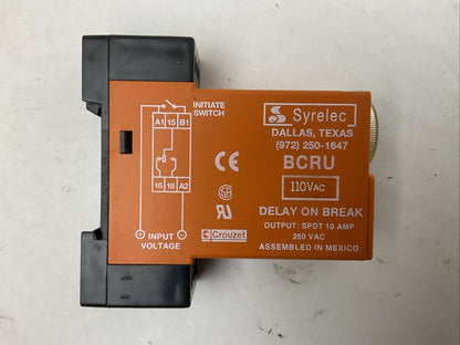 CROUZET SYRELEC BCRU-110A 110VAC TIMER MODULE OUTPUT SPDT 10AMP 250VAC