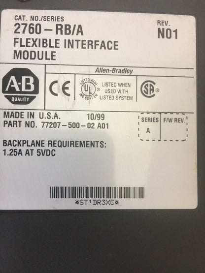 ALLEN BRADLEY 2760-RB/A FLEXIBLE INTERFACE MODULE REV N01 2760-SFC2 MASTER/LAN